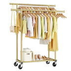 HYSEYY Double Rods Clothes Rack, Rolling Clothing Rack for Hanging Clothes Portable Wardrobe Rack, Metal Garment Rack Sturdy Coat Rack for Bedroom Laundry Living Room, Black