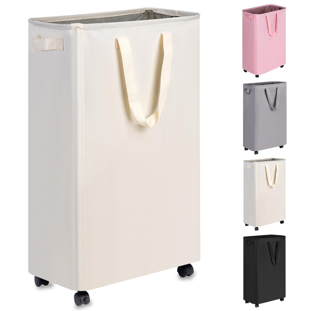 efluky Slim Laundry Hamper with Wheels, Rolling Laundry Basket for Clothes, Small Laundry Basket for Bedroom, Dorm and Laundry Room, 60L (12.7 Gallons) Beige