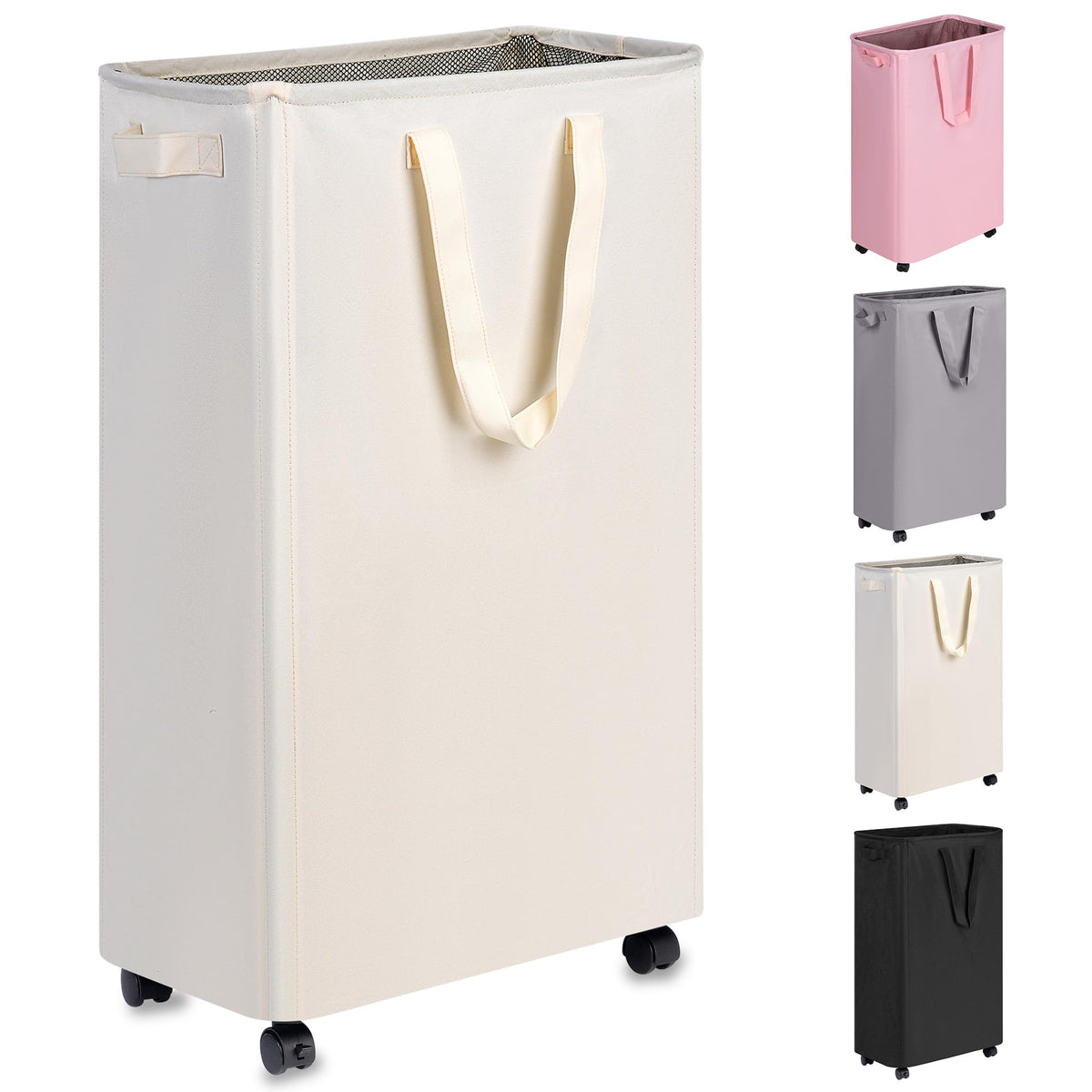 efluky Slim Laundry Hamper with Wheels, Rolling Laundry Basket for Clothes, Small Laundry Basket for Bedroom, Dorm and Laundry Room, 60L (12.7 Gallons) Beige