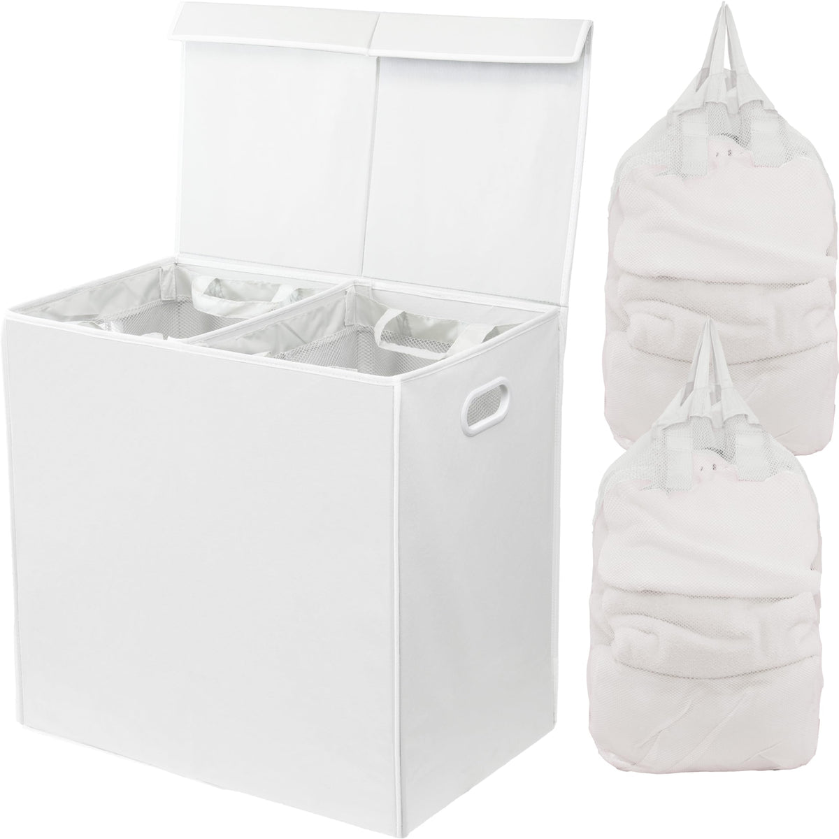 Simple Houseware Double Laundry Hamper with Lid & Removable Bags, Black
