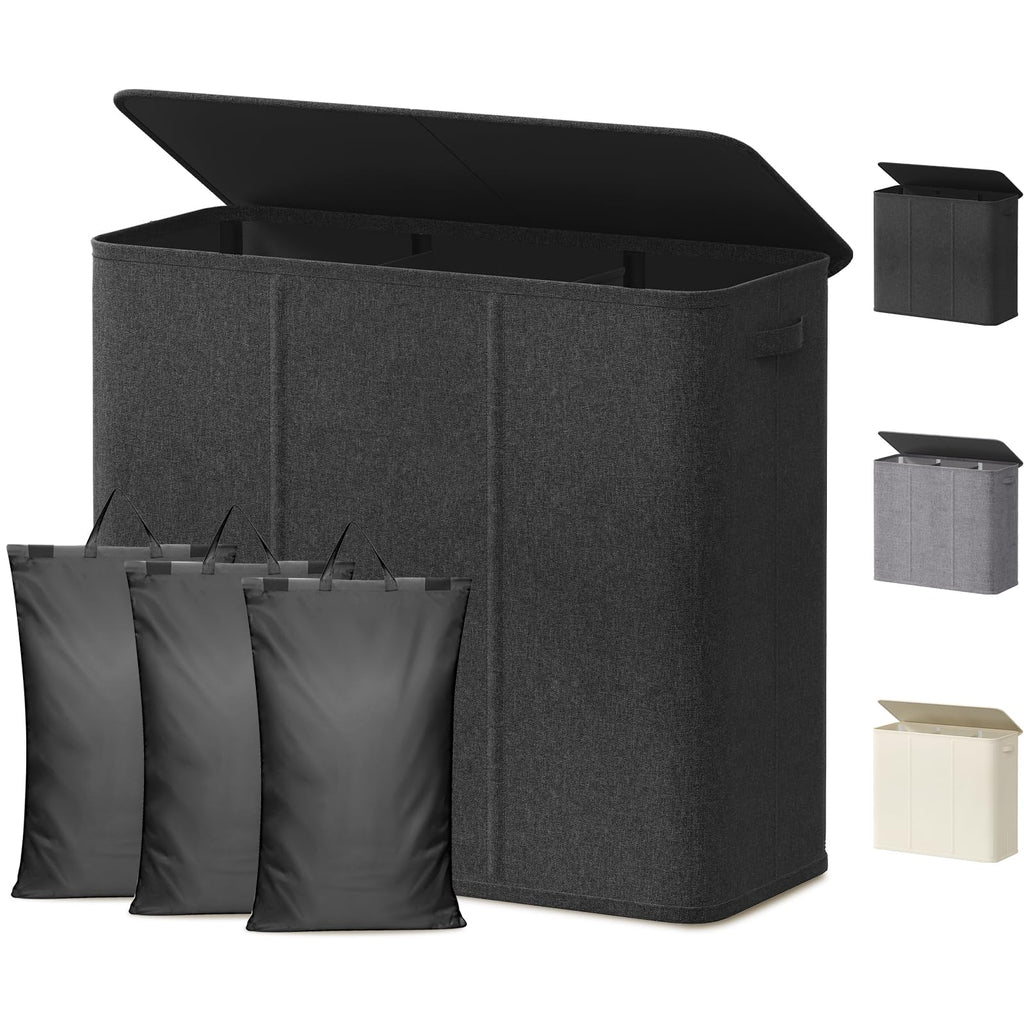 Lifewit Double Laundry Hamper with Lid, Removable Laundry Bags, Black