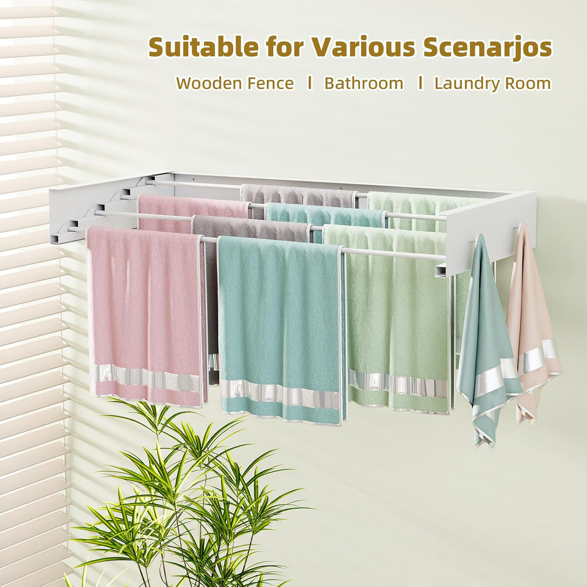 BAKON Wall Mounted Clothes Drying Rack 23.6'',Space Saving for Laundry Room