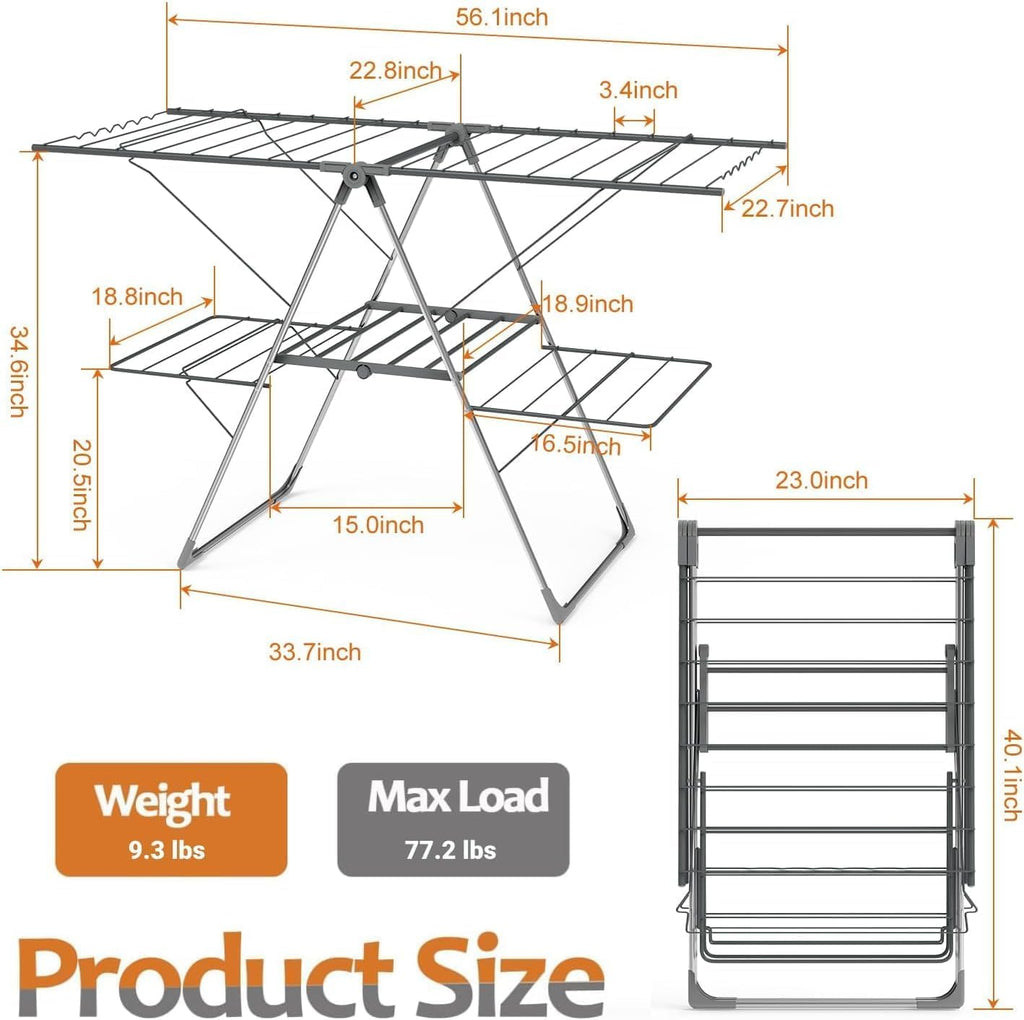 Bigzzia Clothes Drying Rack Foldable, 2-Level Large Laundry Drying Rack