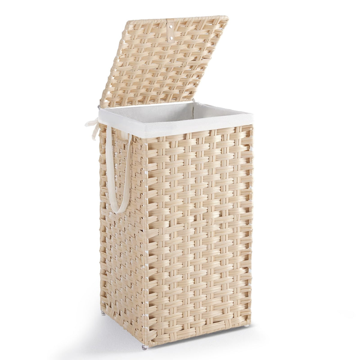 DUMOS Woven Laundry Basket with Lid, 90L Large Capacity Hamper, Removable & Machine-Washable Liner, Foldable Rattan Clothes Hamper, Sturdy Steel Frame, Odor Control, Goose Yellow