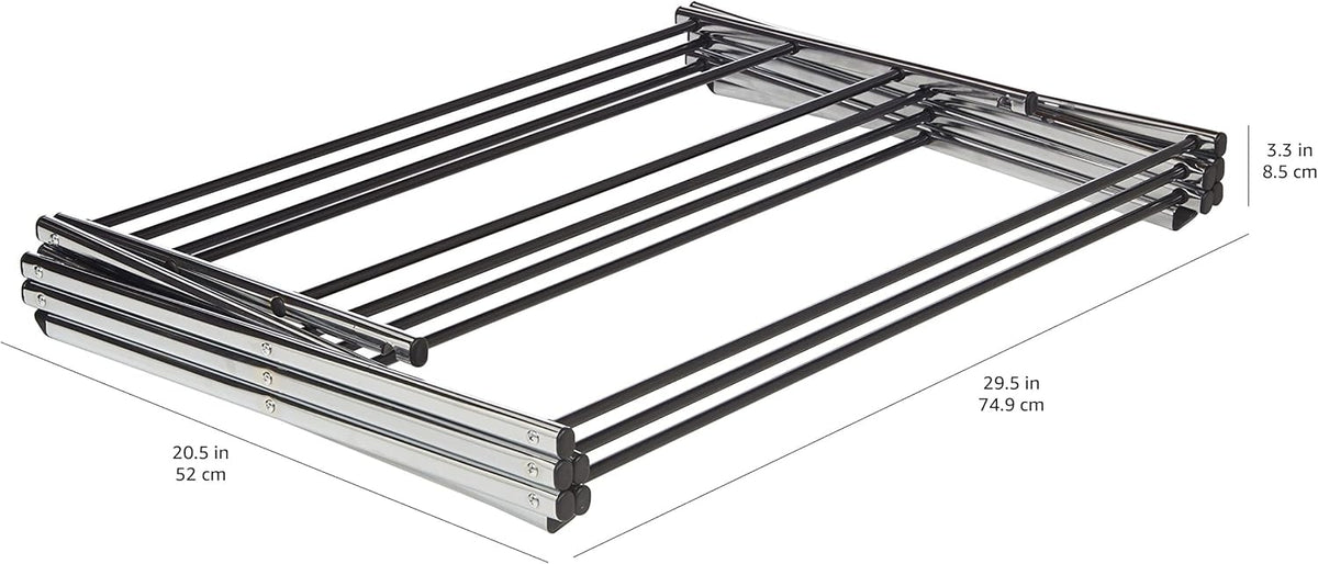 Amazon Basics Foldable Portable Metal Clothes Drying Rack for Indoor Air Drying, Energy Saving, 14.5 x 29.5 x 41.8 inches, Chrome Silver