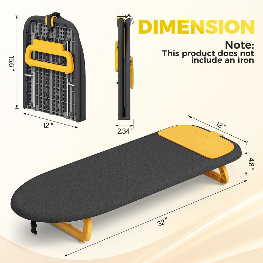 KINGBOARD Small Ironing Board with Iron Mat, Tabletop Iron Board, Black