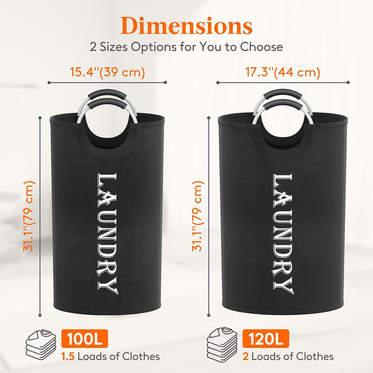 Lifewit 2 Pack 100L Laundry Basket with Aluminum Handles, Black