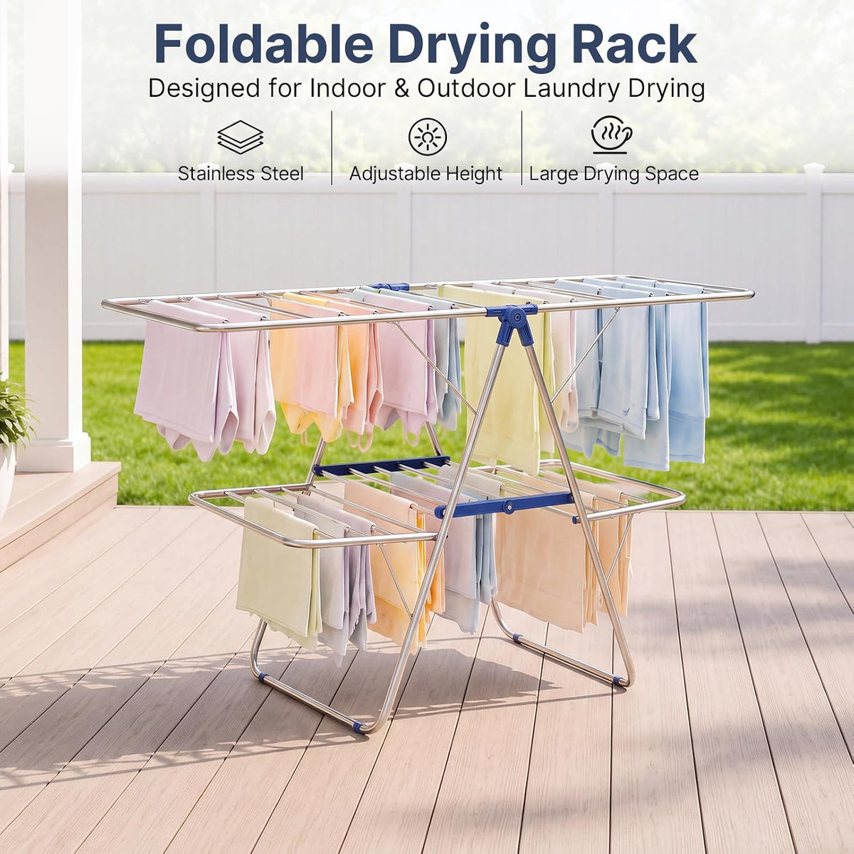 Stainless Steel 2-Tier Foldable Clothes Drying Rack, 57 Inches Max Height