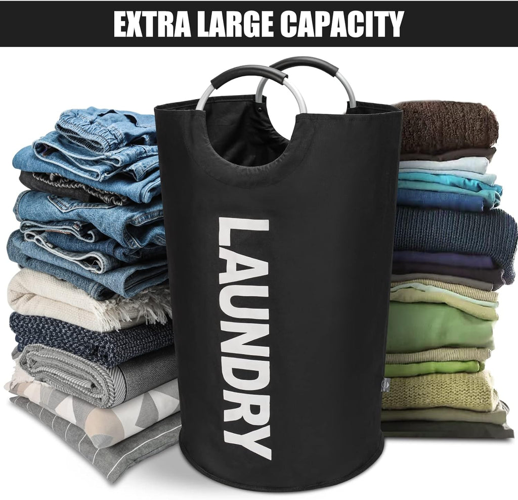 DOKEHOM 125L X-Large Laundry Basket Bag, Collapsible Tall Hamper, Black