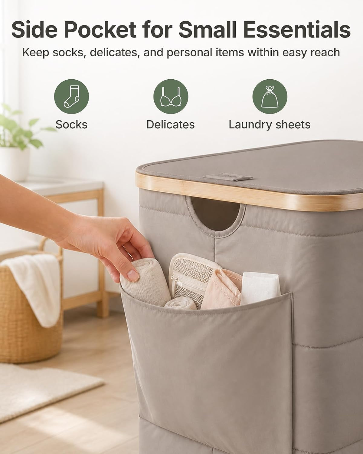 MIZATTO 2 Section Laundry Hamper with Lid, 140L Quilted Puffer Basket
