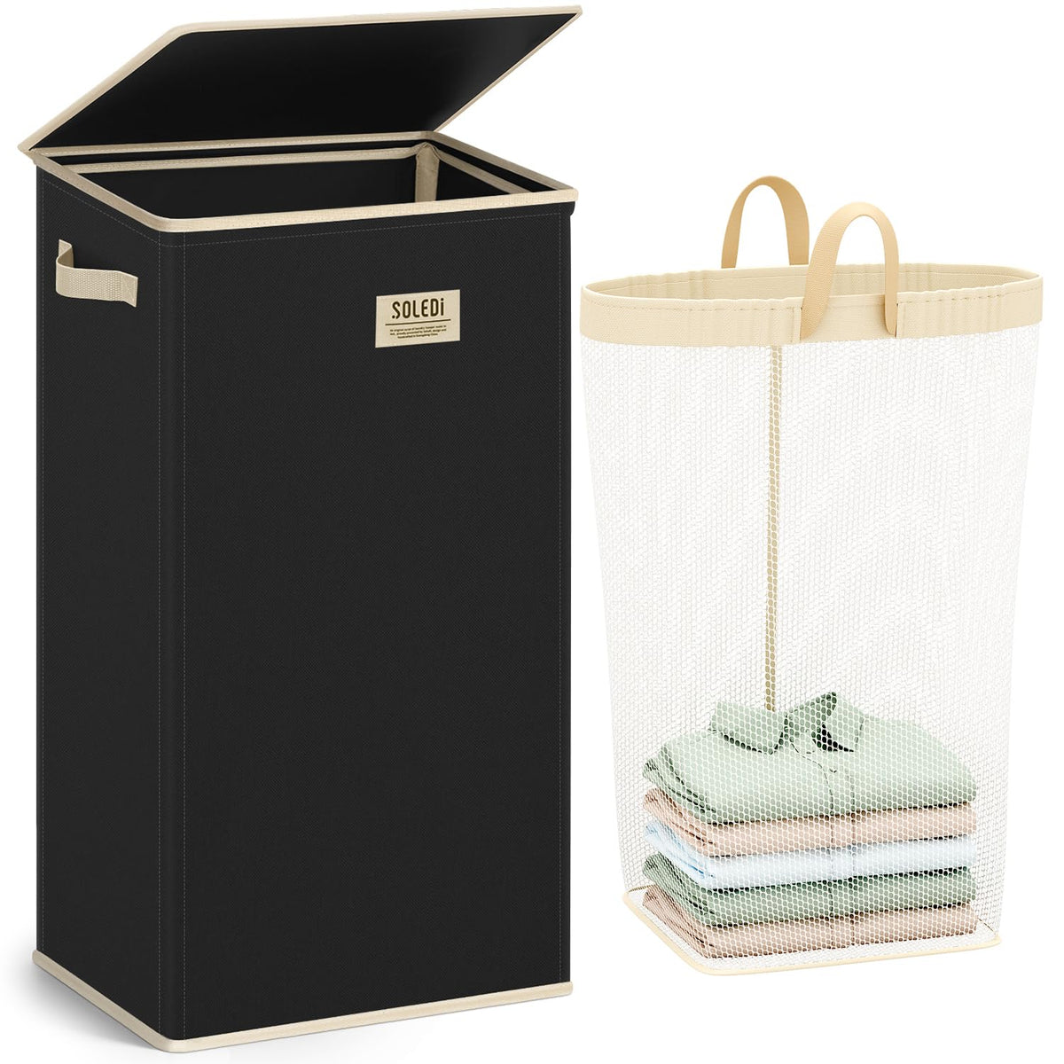 SOLEDI 100L Laundry Hamper with Lid, Large Collapsible Laundry Basket