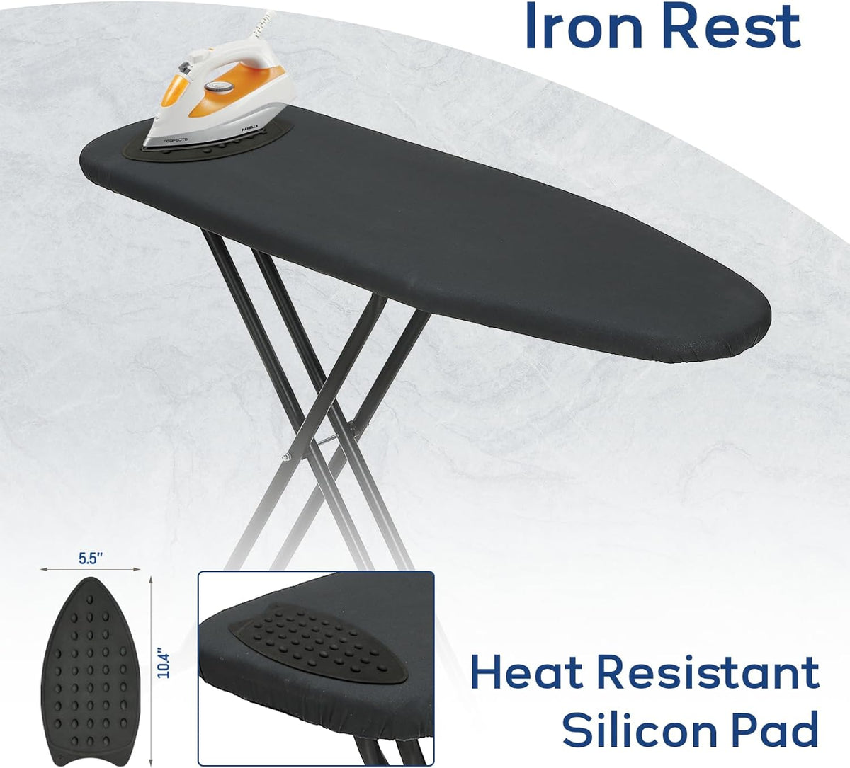 Ironing Board 43x13 with Iron Rest, RAINHOL Black Full Size Iron Board
