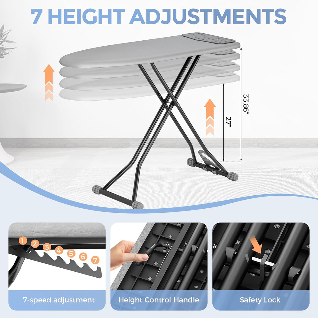APEXCHASER Foldable Compact Heigh Adjustable Ironing Board with Silicone