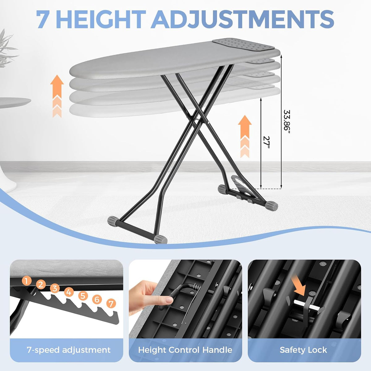 APEXCHASER Foldable Compact Heigh Adjustable Ironing Board with Silicone