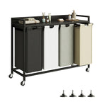 Herture Laundry Hamper with Shelf, Laundry Basket 4 Section, Laundry Sorter with Pull-Out Removable Large 4 Color Bags and Movable Wheels, Metal Frame, 4 x 15.87 Gallons (60L), Rustic Brown PF07XLN