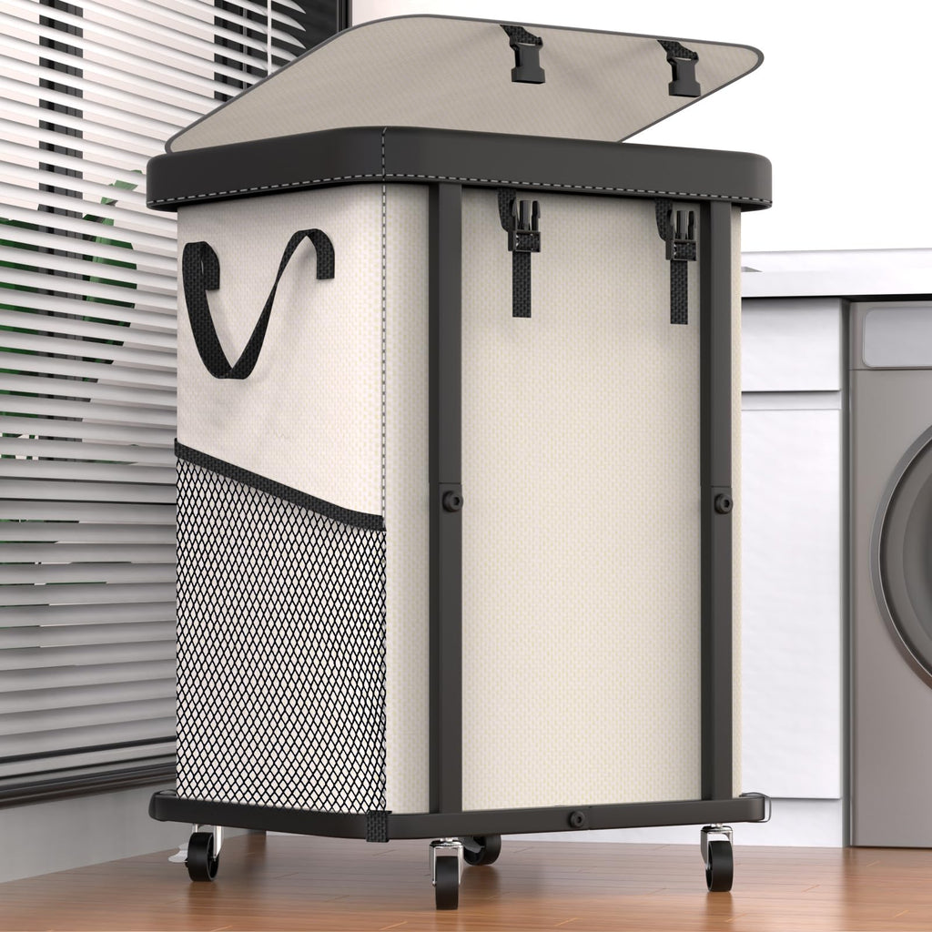 Laundry Hamper with Wheels,150L Leather Patchwork Clothes Hamper Black