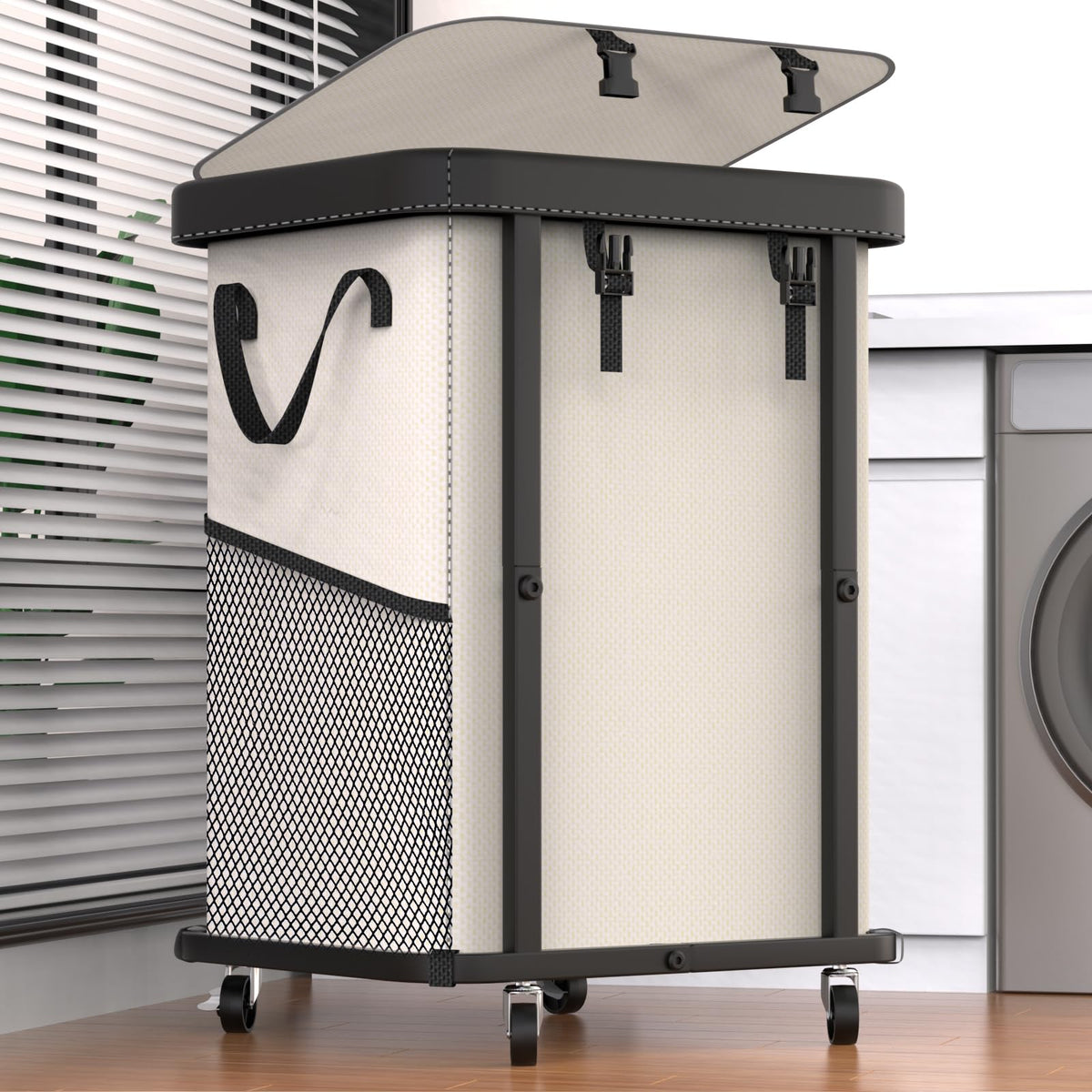 Laundry Hamper with Wheels,150L Leather Patchwork Clothes Hamper Black