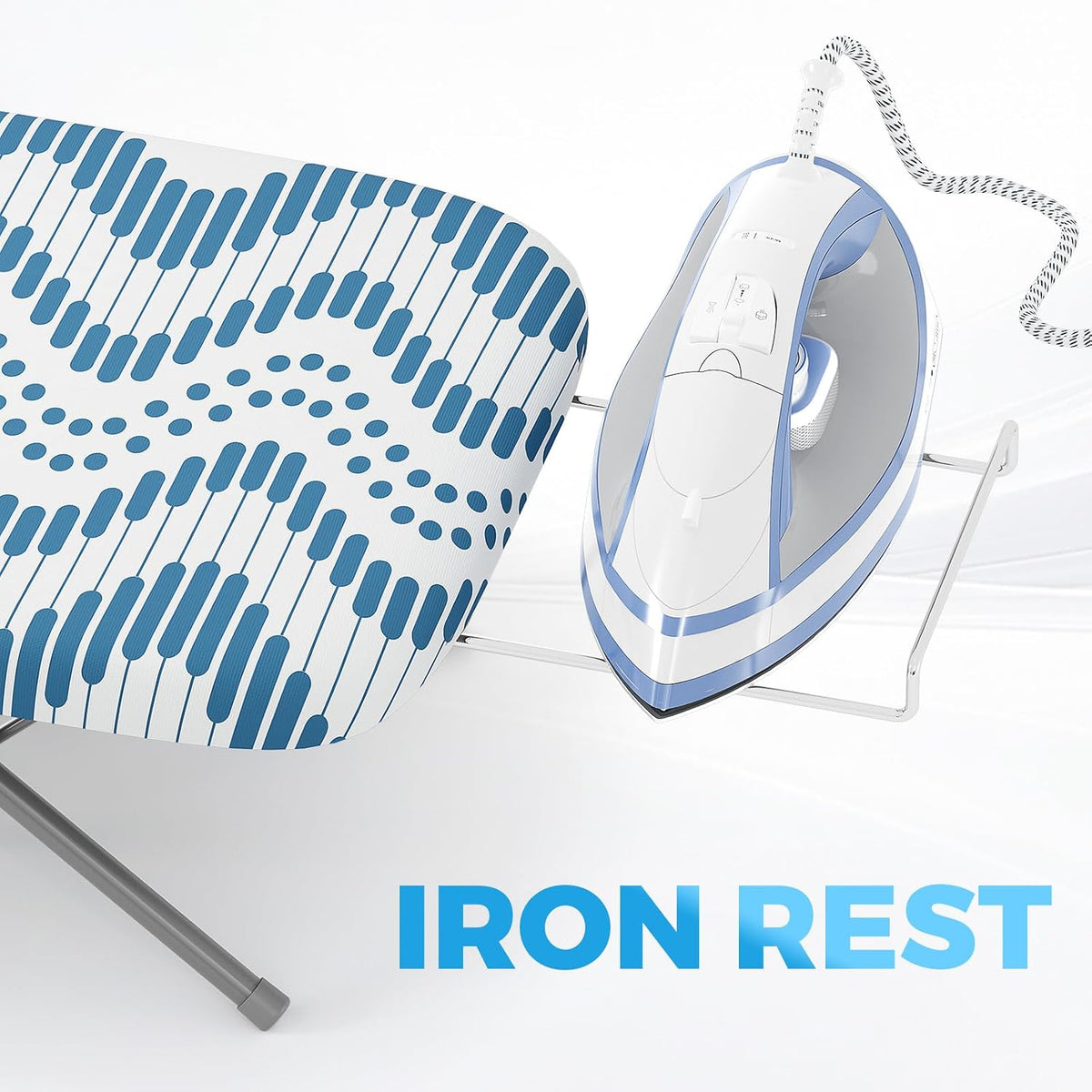 KINGBOARD Small Ironing Board with Iron Rest, Extra Thick Cover 30x12 Blue