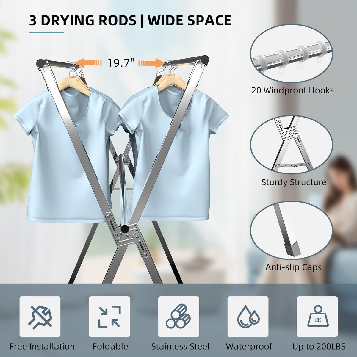95" Clothes Drying Rack,Laundry Drying Rack Clothing for Indoor Outdoor