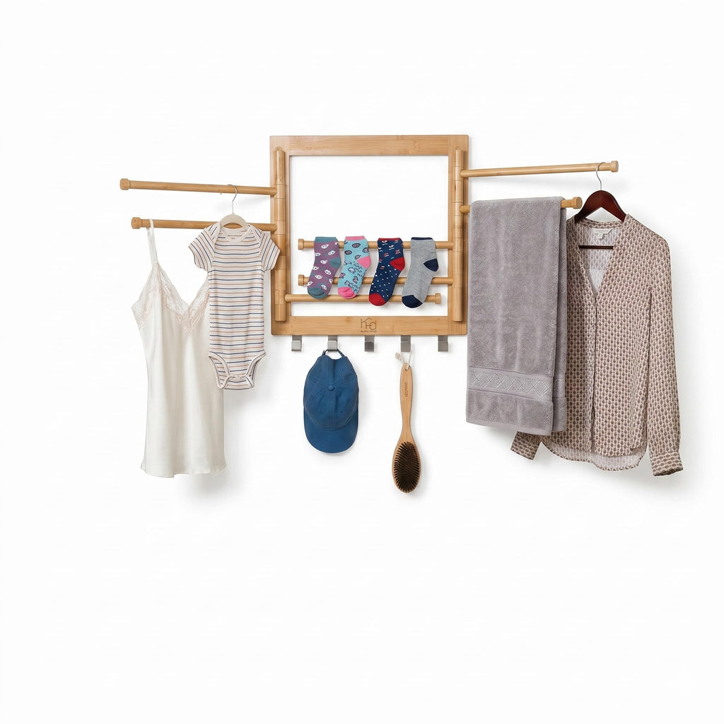 Honey-Can-Do Bamboo Collapsible Clothes Drying Rack, 25 Linear Feet
