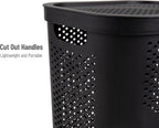 Mind Reader Slim Laundry Hamper with Lid, 60L Clothes Basket, Ventilated Plastic, Black