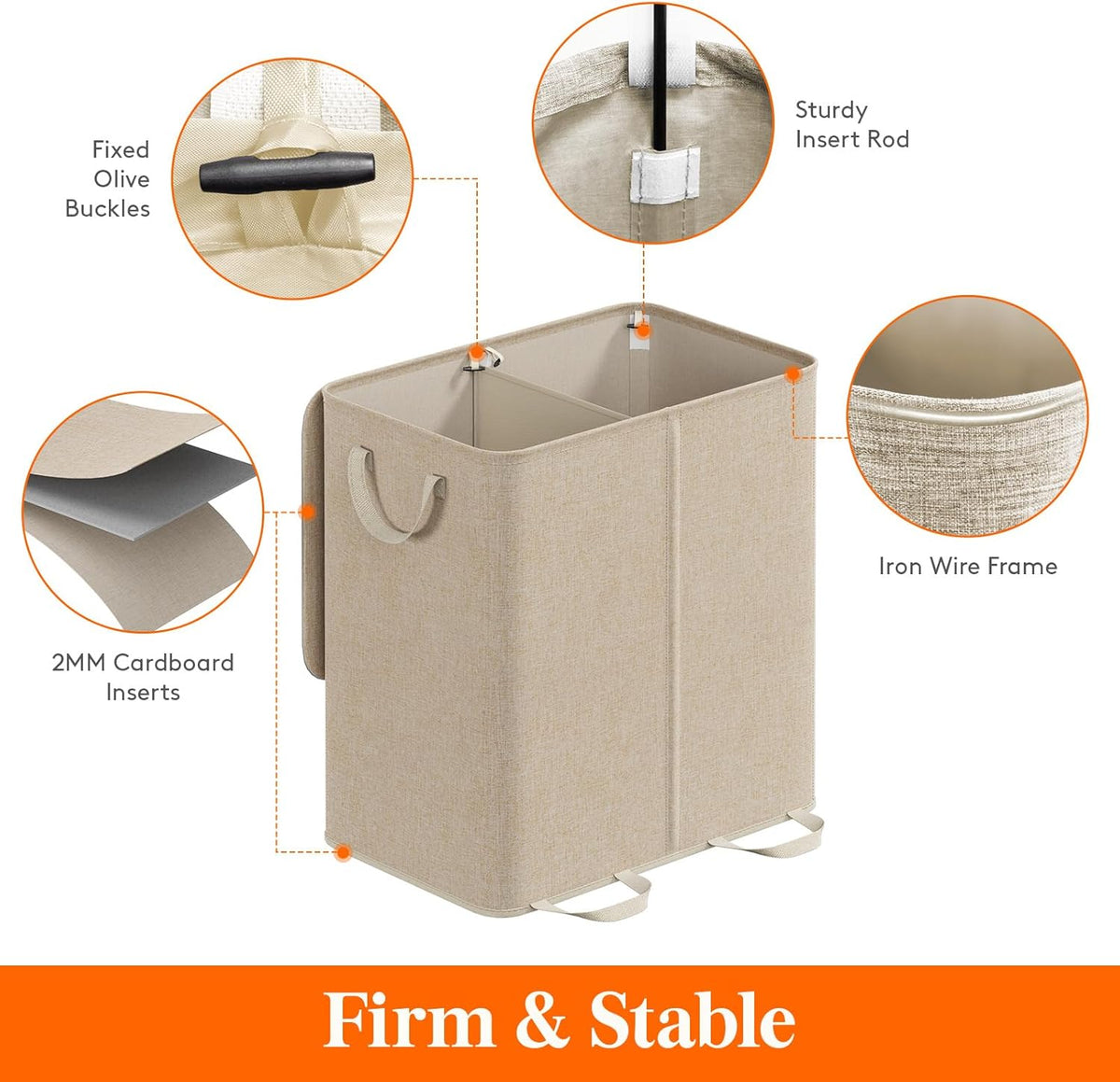 Lifewit Double Laundry Hamper with Lid, Removable Laundry Bags, Beige