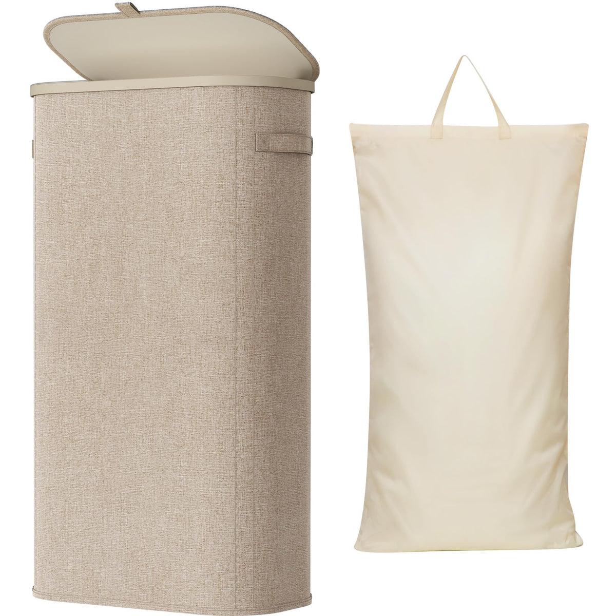 Lifewit Slim Laundry Basket with Lid and Removable Bag, 65L, Beige