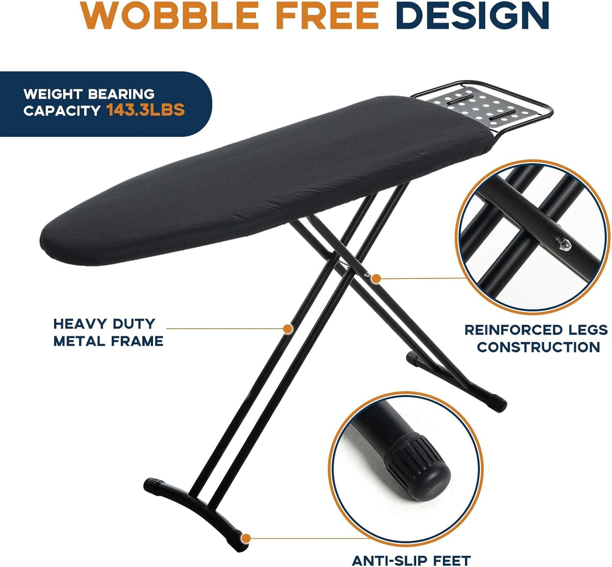 Ironing Board Full Size, RAINHOL Black 54"x13" Compact Ironing Board
