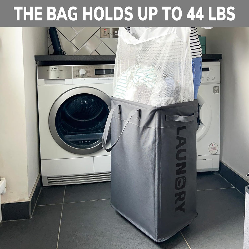 Goodpick 75L Laundry Basket with Wheels & Removable Wash Bag for Dorm