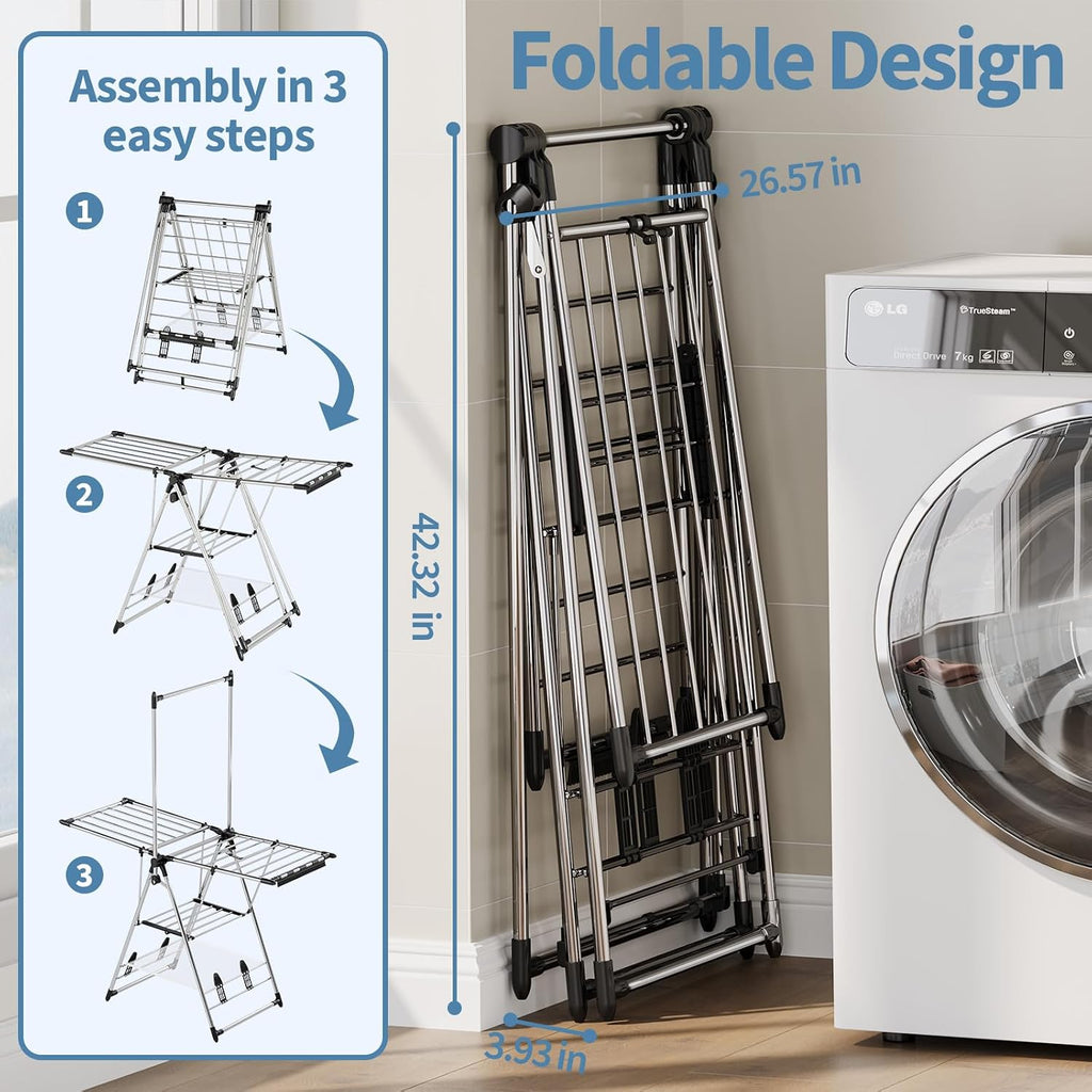 APEXCHASER Clothes Drying Rack with High Hanger, 3-Level Drying Racks