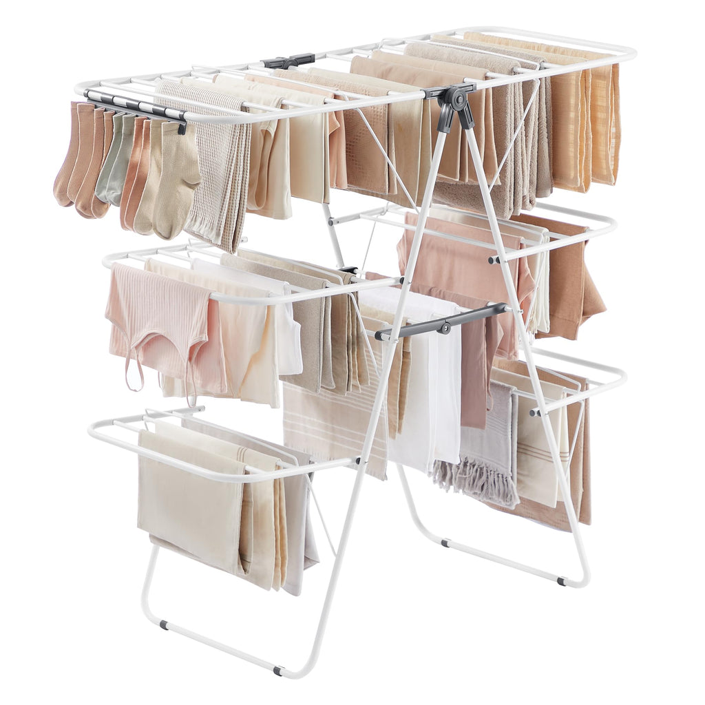 SONGMICS Clothes Drying Rack, Foldable Metal Airer, 17 x 51.2 x 39 Inches