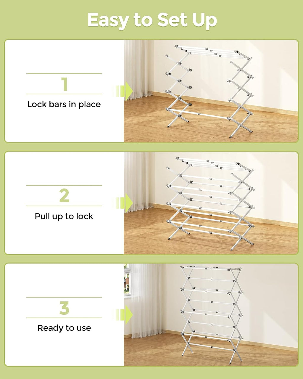 APEXCHASER 4-Tier Foldable Clothes Drying Rack, 48.8" H, White