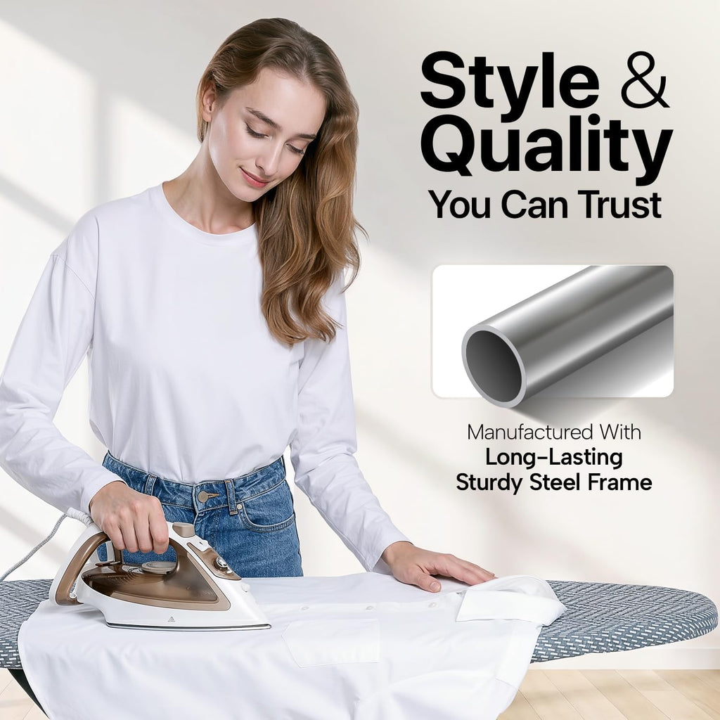 Ironing Board Full Size, Heavy Duty Height Adjustable Iron Rest, Cover Pad