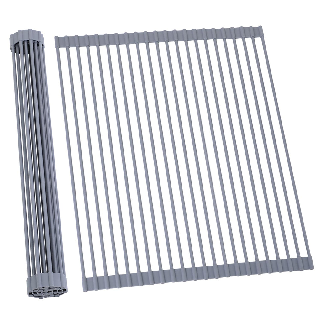 Ohuhu Over Sink Dish Drying Rack Silicone Wrapped 17.6" W x 15.4" L Large Over the Sink Roll Up Dish Drainer - Foldable Sink Drying Rack Rolling Drain Mats Anti-Slip Multipurpose for Kitchen Counter