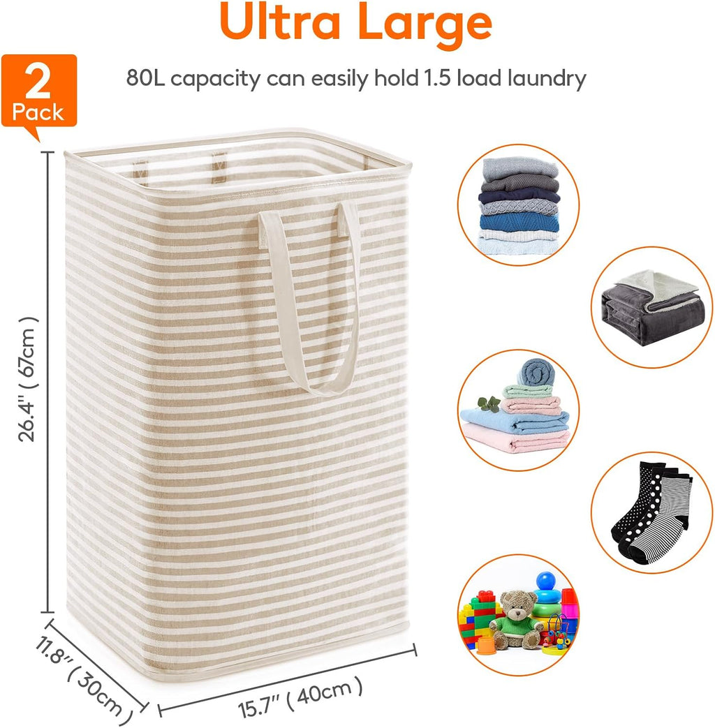 Lifewit 80L Large Laundry Baskets, Laundry Hampers Bags, 2 Pack, Beige