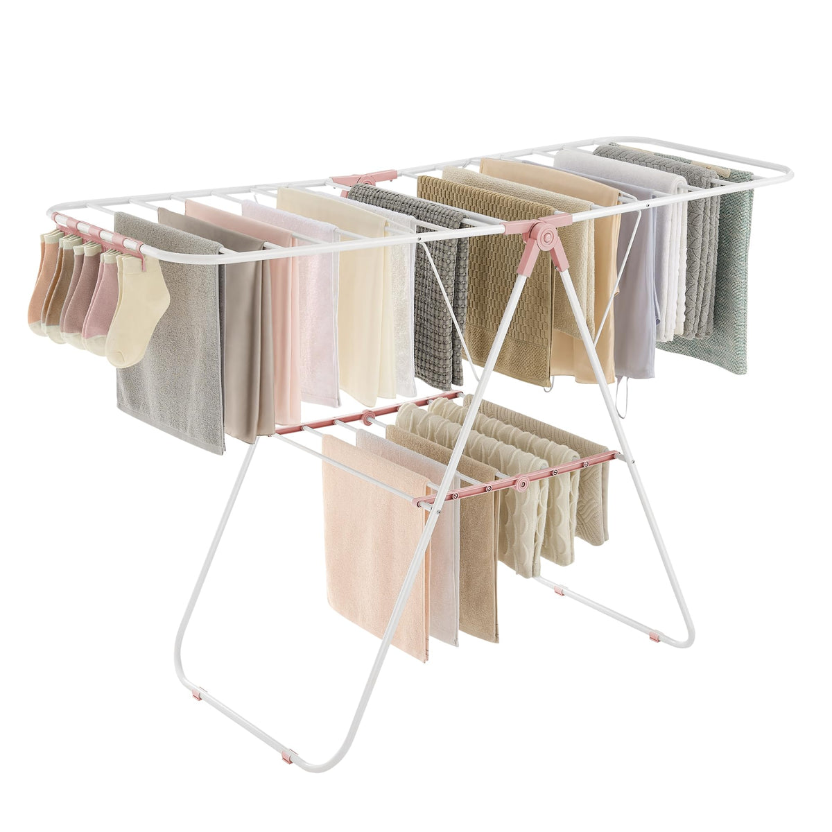 SONGMICS Clothes Drying Rack, Foldable Space-Saving Steel Laundry Rack