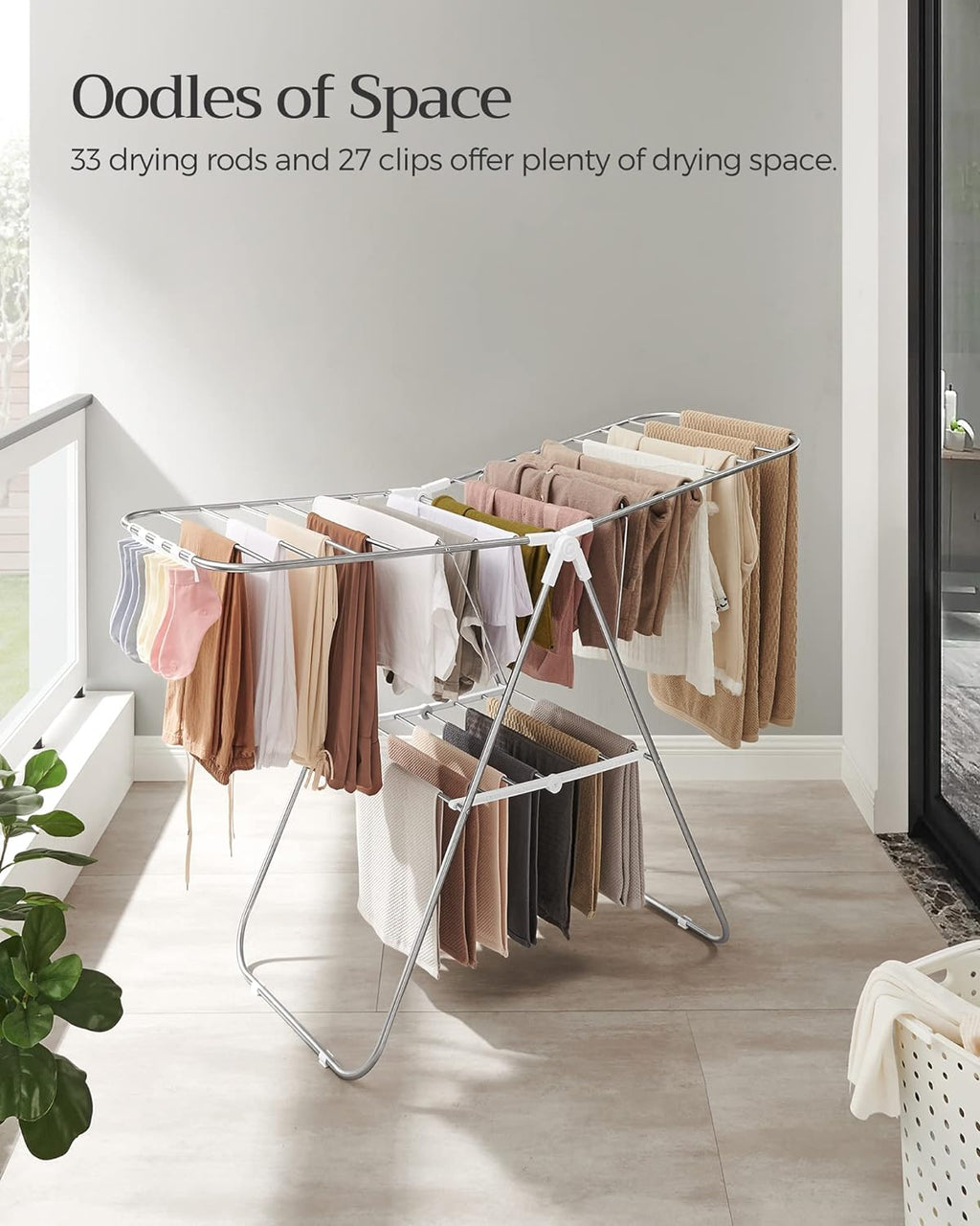 SONGMICS Clothes Drying Rack, Foldable Space-Saving Steel Laundry Rack