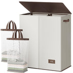 SOLEDI Luxury Double Laundry Hamper with Lid and Removable Bags, 38.3 Gal Large Laundry Bin, Laundry Basket 2 Sections, Collapsible Clothes Hamper for Bedroom, Laundry Room, Bathroom, Off-white