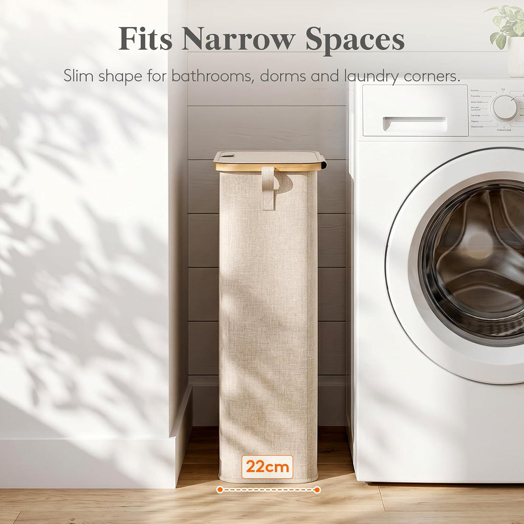 Lifewit 65L Slim Laundry Hamper with Lid and Removable Bag, Beige