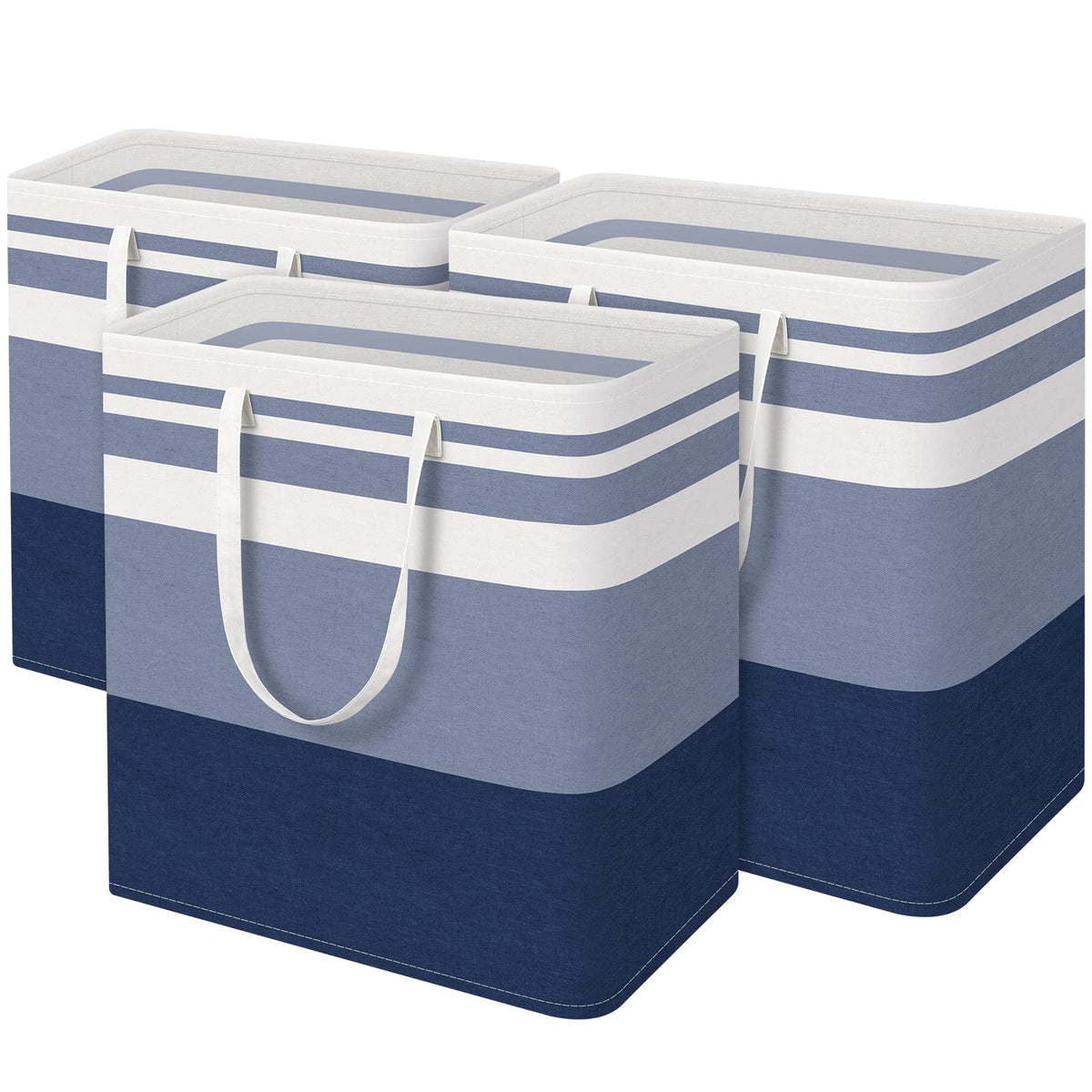BlissTotes 3-Pack Laundry Basket, Collapsible Laundry Hamper, Grey, 75L