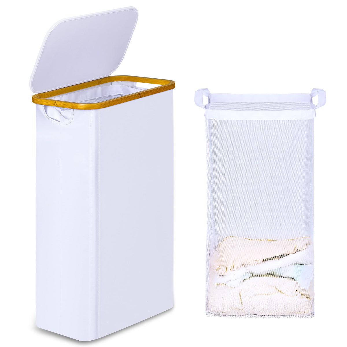 IEGrow Laundry Hamper with Lid,110L Laundry Basket with Mesh Bags,Black