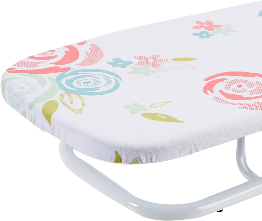 Amazon Basics Foldable Space Saving Ironing Board Tabletop with Non-Slip Feet, 77x29 cm, White, Floral