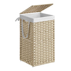 SONGMICS Laundry Hamper with Lid, 17.2 Gallon (65 L) Synthetic Rattan Clothes Laundry Basket with Lid and Handles, Foldable, Removable Liner, Goose Yellow ULCB165N01