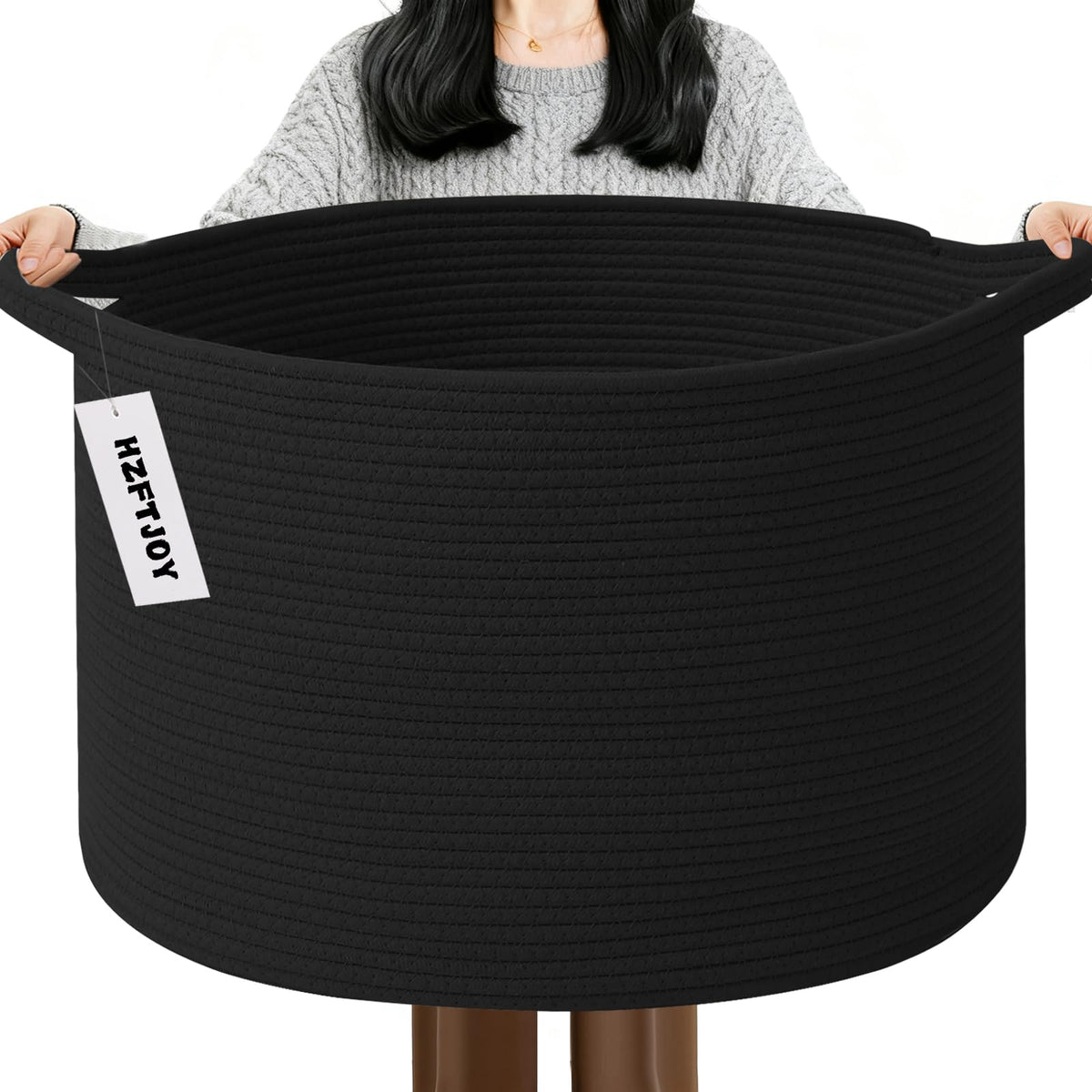 Large Woven Blanket Basket,65L Cotton Rope Laundry Basket