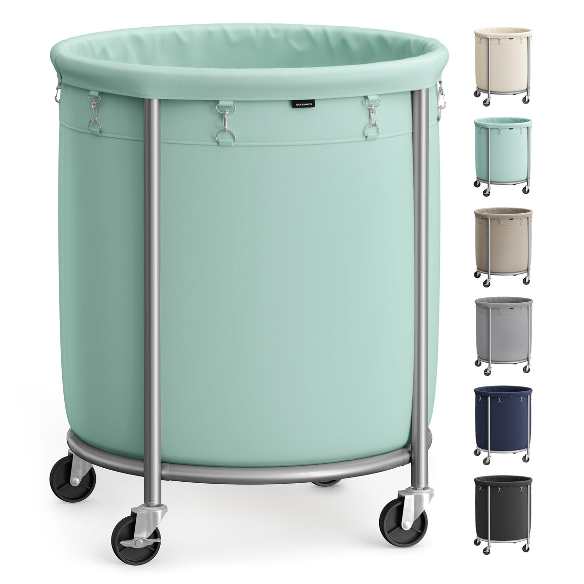 SONGMICS Laundry Basket with Wheels, 110L, Steel Frame, Removable Bag
