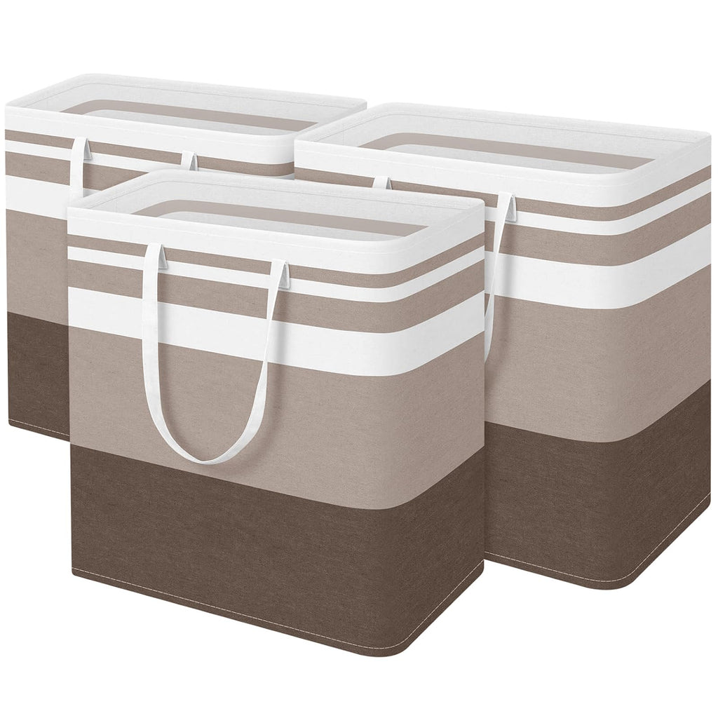BlissTotes 3-Pack Laundry Basket, Collapsible Laundry Hamper, Grey, 75L