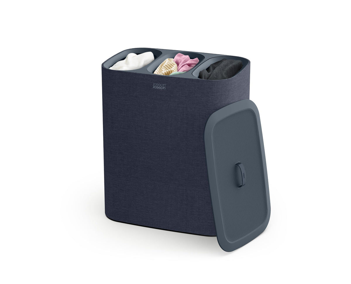 Joseph Joseph Tota Trio 90 liter/23.8 gallon Laundry Hamper Separation Basket with lid, 3 Removable Washing Bags with Handles- Ecru