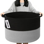 Large Woven Blanket Basket,65L Cotton Rope Laundry Basket