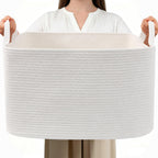 65L Laundry Basket with Handles, Woven Blanket Basket, White/Brown