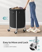 SONGMICS Laundry Basket with Wheels, 110L, Steel Frame, Removable Bag